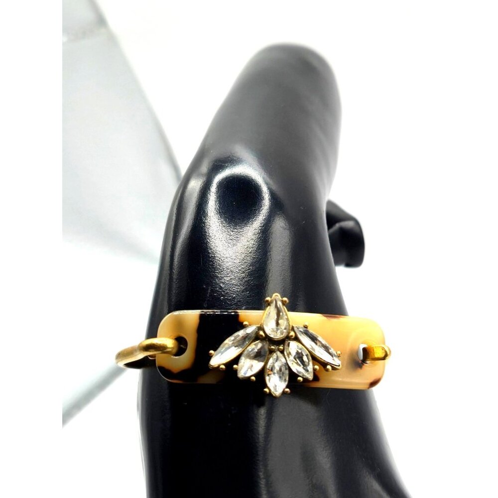 J.Crew Tortoise Shell Acrylic Bracelet Rhinestone Cluster Gold Tone Modern